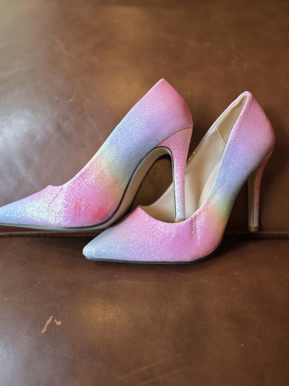 Source Unknown Iridescent Pink Rainbow Glitter Stiletto Pumps - Picture 9 of 12